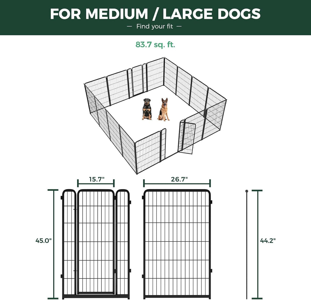FXW Homeplus Unleashed Indoor Dog Playpen - Stress-Free and Safe Play, Heavy Duty 45 Inch 16 Wire Panels Dog Pen for Large Dogs, Black│Patented