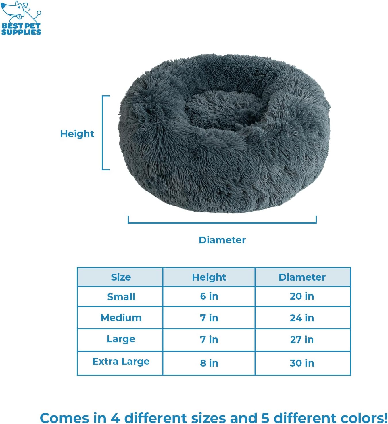 Best Pet Supplies Round Dog Bed with Reversible Pillow, Luxuriously Soft Machine Washable Dog Bed for Small and Medium Breeds - Dark Gray 26" x 22" x H:6.4"