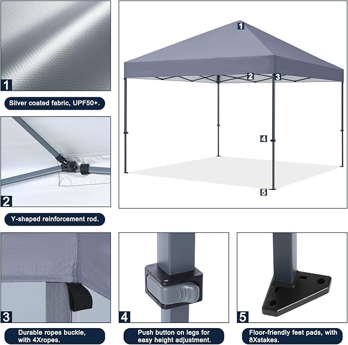 COOSHADE Durable Easy Pop Up Canopy Tent 12x12Ft(Gray)
