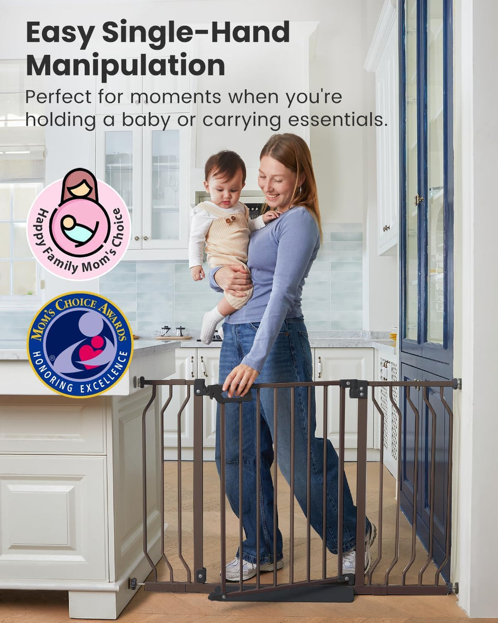 Mom's Choice-GROWNSY Baby Gate for Stairs, 29"-43" Pressure Mounted Pet Gate for Doorways-Auto Close Dog Gate for The House-Easy Installation & Walk Thru Wide Safety Gate