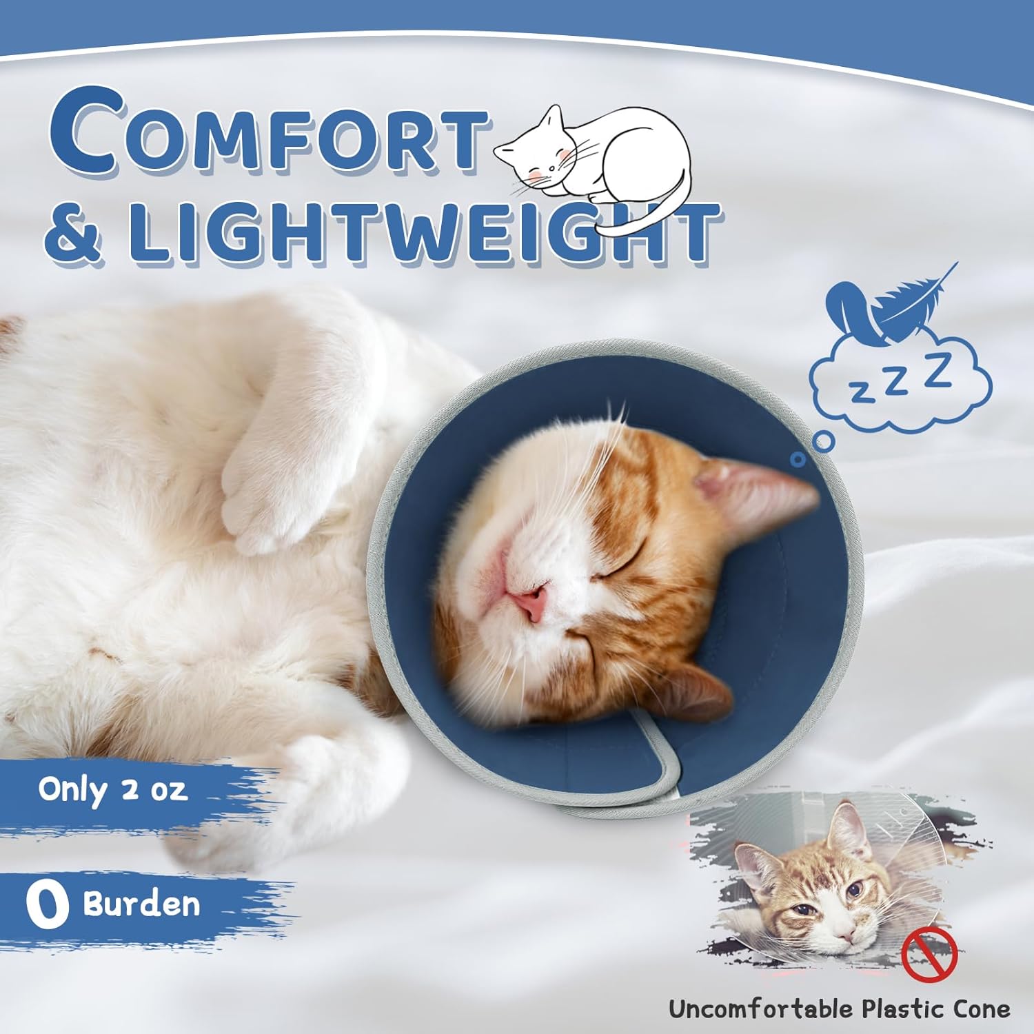 Cat Cone Collar Soft to Stop Licking, Adjustable, Foldable Lightweight Kitten Cones After Surgery Recovery for Cats & Kittens, Cat Cone Alternative (Solid Blue, M)