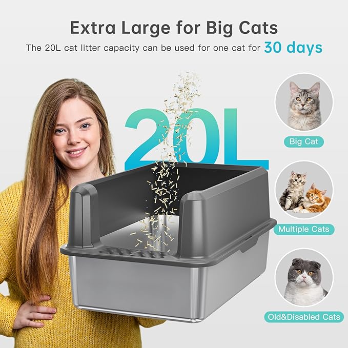 WoofiGo Enclosed Stainless Steel Cat Litter Box - Image 3