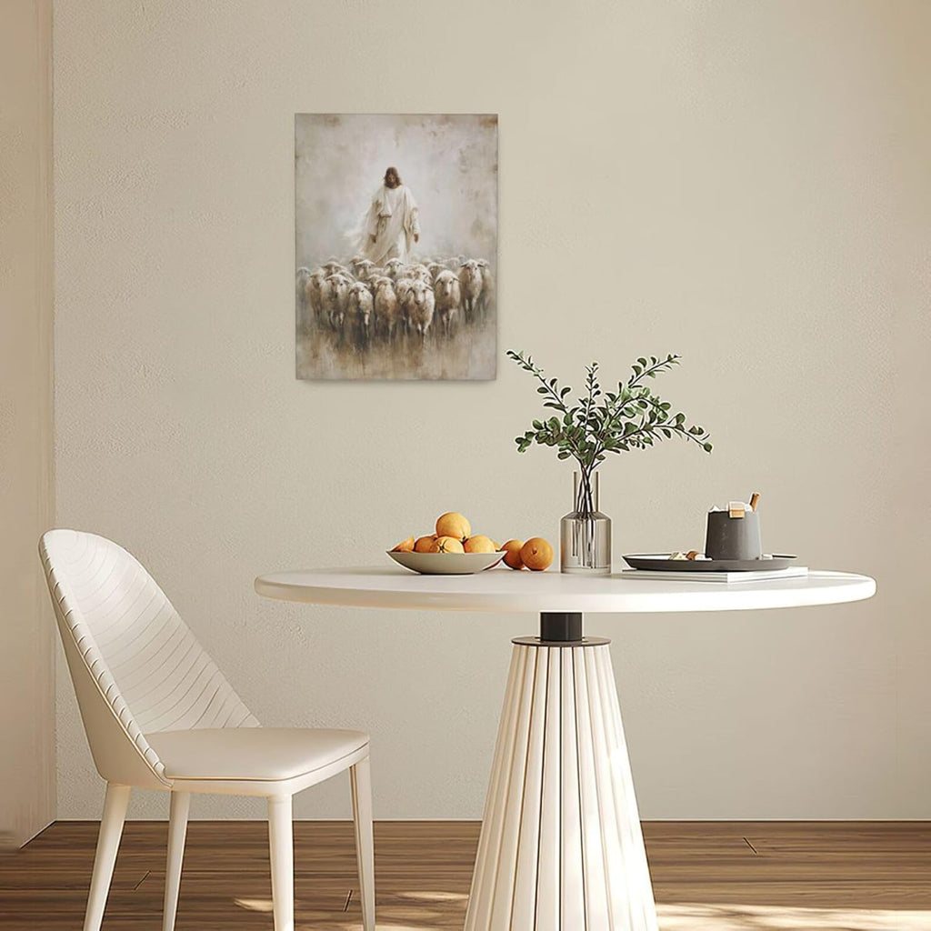 Jesus and Lamb Wall Art Christian Jesus Lamb Canvas Wall Decor Christ Religious Pictures painting Print Framed Artwork Decorations Gifts for Living Room Bedroom Prayer Room Church 12"x16"