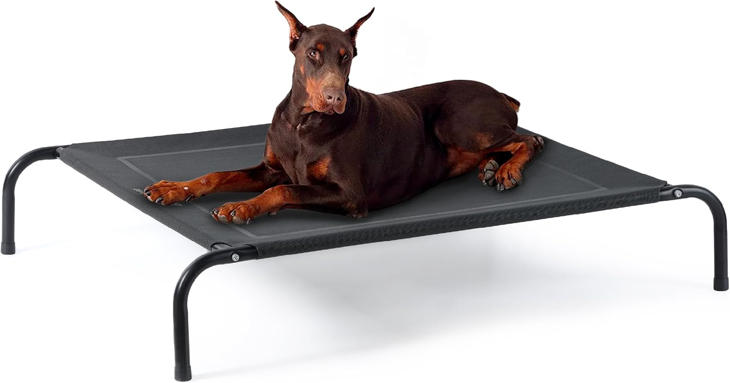 Bedsure Outdoor Elevated XL Dog Bed, Portable Indoor & Outdoor Cooling Raised Cot Pet Hammock Bed with Skid-Resistant Feet, Frame with Breathable Mesh, Black, 54 inches