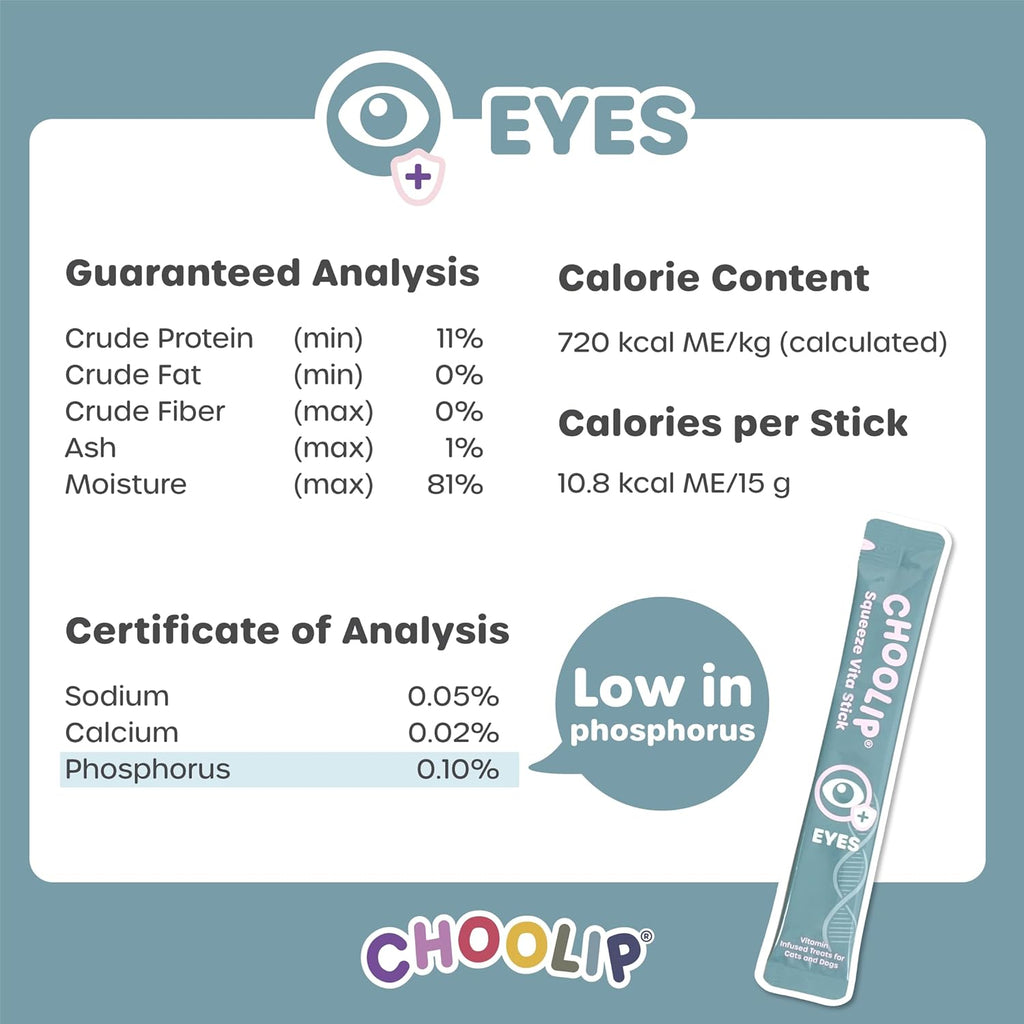 Squeeze Vita Stick Lickable Treats for Dogs & Cats. 7 Eye Health Sticks with Essential multivitamins. Soft and Tasty Paste for All Life Stages, Supporting Eyes Health