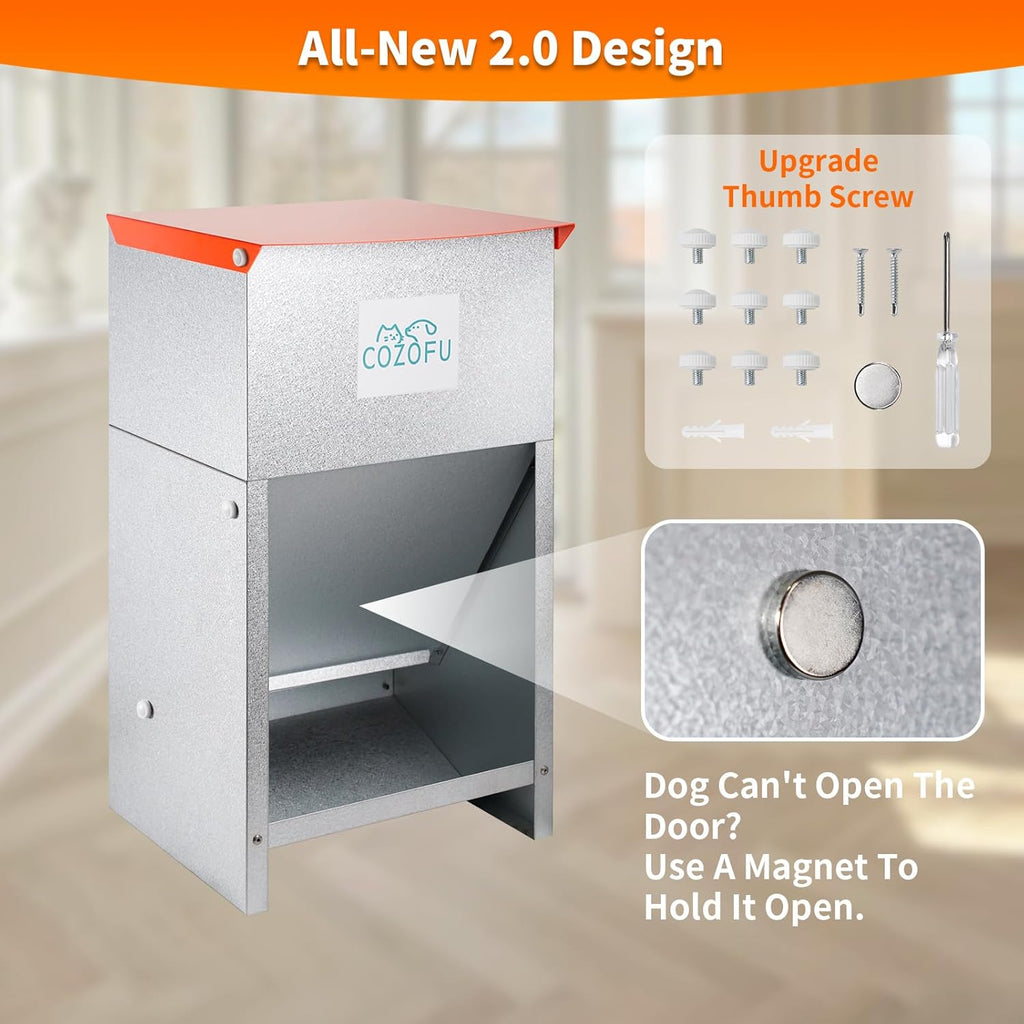 Dog Feeder - Galvanized Metal Pet Food Station for Indoor & Outdoor Use - Automatic Gravity-Fed Dispenser Suitable for Small, Medium, and Large Dog Breeds - Capacity: 25 Pounds of Dry Kibble