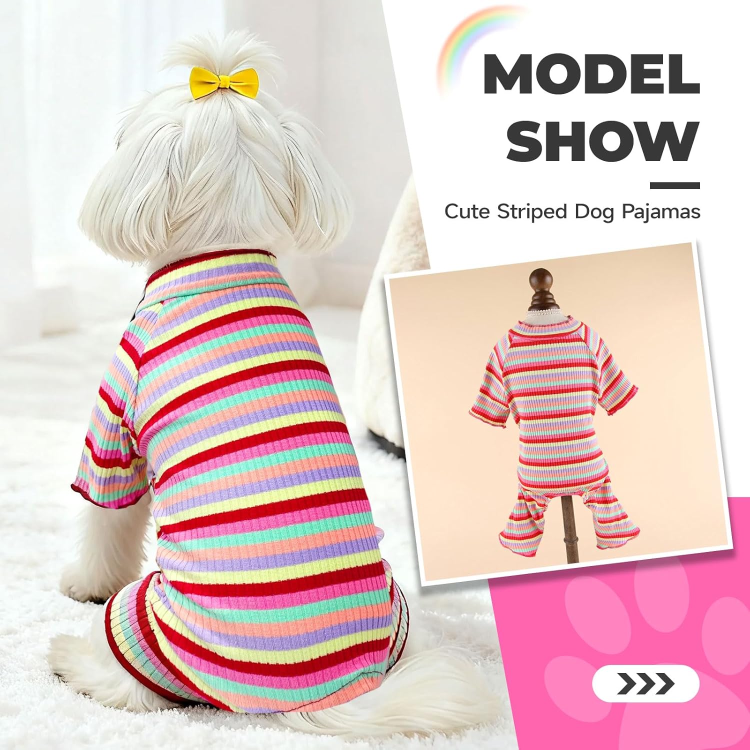 BAEJMJK Striped Dog Pajamas Stretchy Cute Four-Legged Boy Girl Dog Clothes with Sleeves Comfortable Dogs Jumpsuit Colorful Pet Puppy Outfits Apparel for Small Medium Dogs Cats(Red,Large)