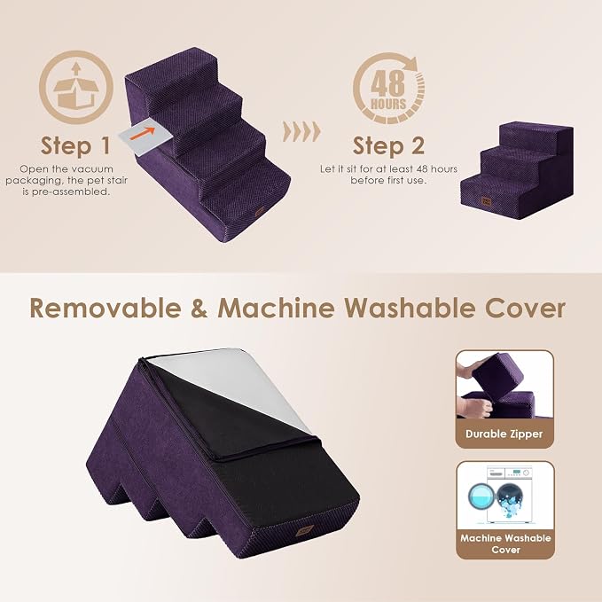 EHEYCIGA Dog Stairs for Small Dogs 13.5" H, 3-Step Dog Steps for Couch Sofa and - Image 6
