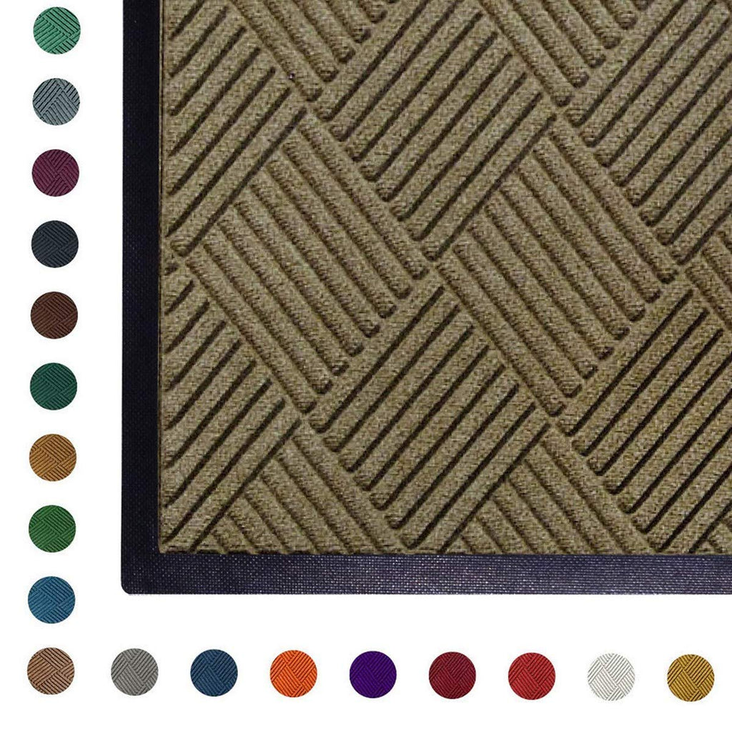 WaterHog Diamond | Commercial-Grade Entrance Mat with Rubber Border – Indoor/Outdoor, Quick Drying, Stain Resistant Door Mat (Camel, 3' x 10')