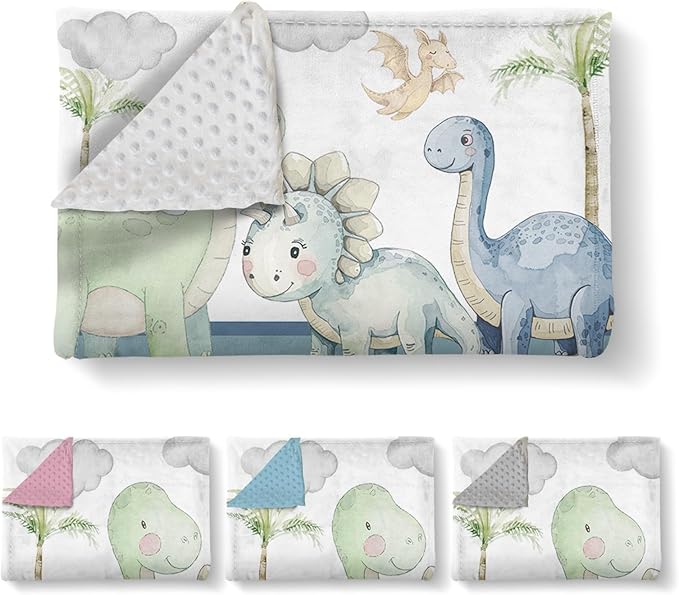 Personalized Baby Name Blanket for Boy Girl, Soft Flannel Blanket with Double Layer Dotted Backing for Newborn, Nursery Crib with Green Dinosaur Design, Baby Blanket Customized Gifts(30”x40)