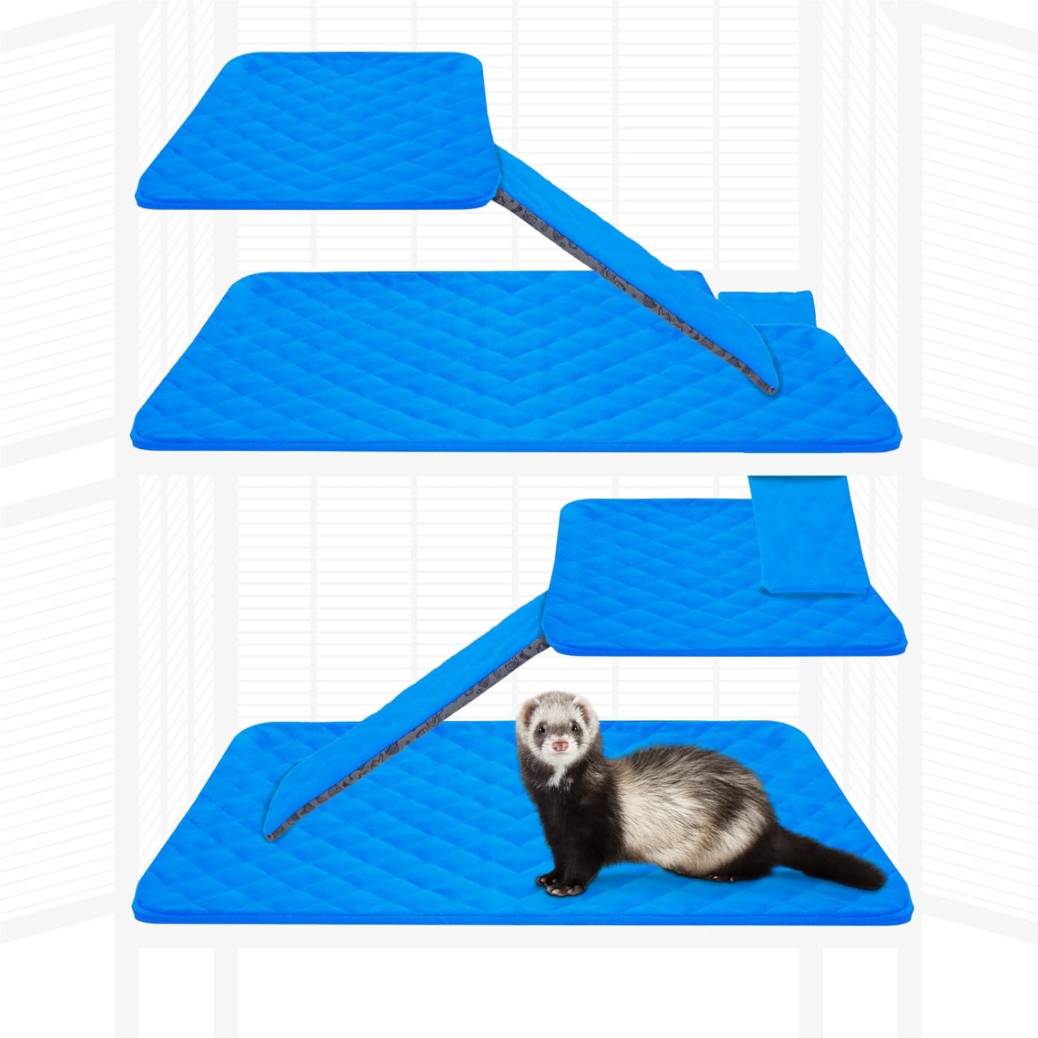 Paw Inspired Fitted Fleece Liners for Ferret Nation, Critter Nation Cage for Ferrets, Rats, Chinchillas, Hedgehogs & Other Small Animals (Blue, Double Unit Combo)