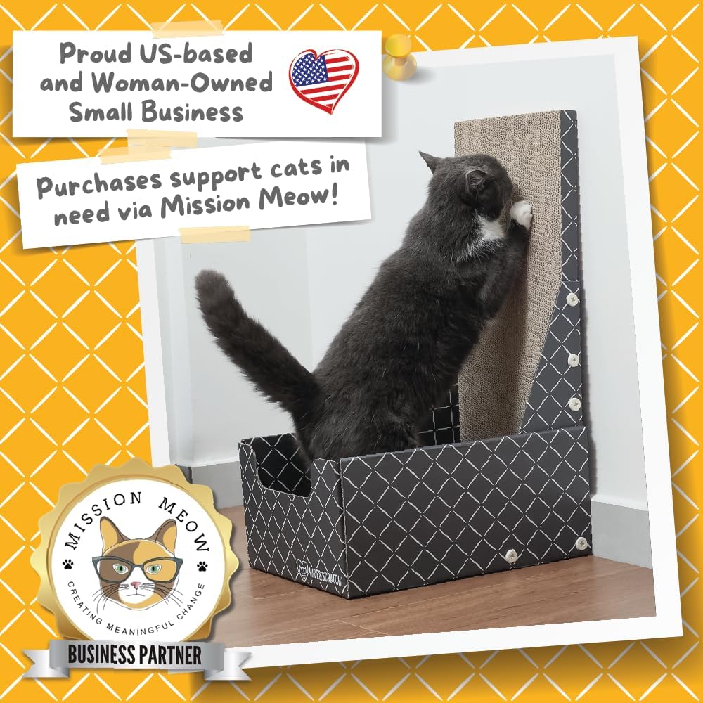 HIDE & SCRATCH 26" L Shaped Cat Scratcher Box and Cat Bed with Double-Sided Cardboard Cat Scratch Pad