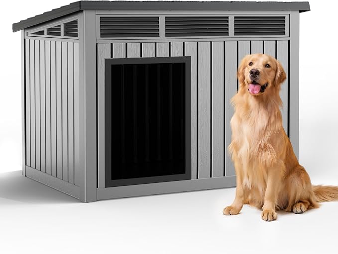 DRATO Dog House, Weatherproof Resin Outdoor Dog House by DRATOprovidesawarmandcozy