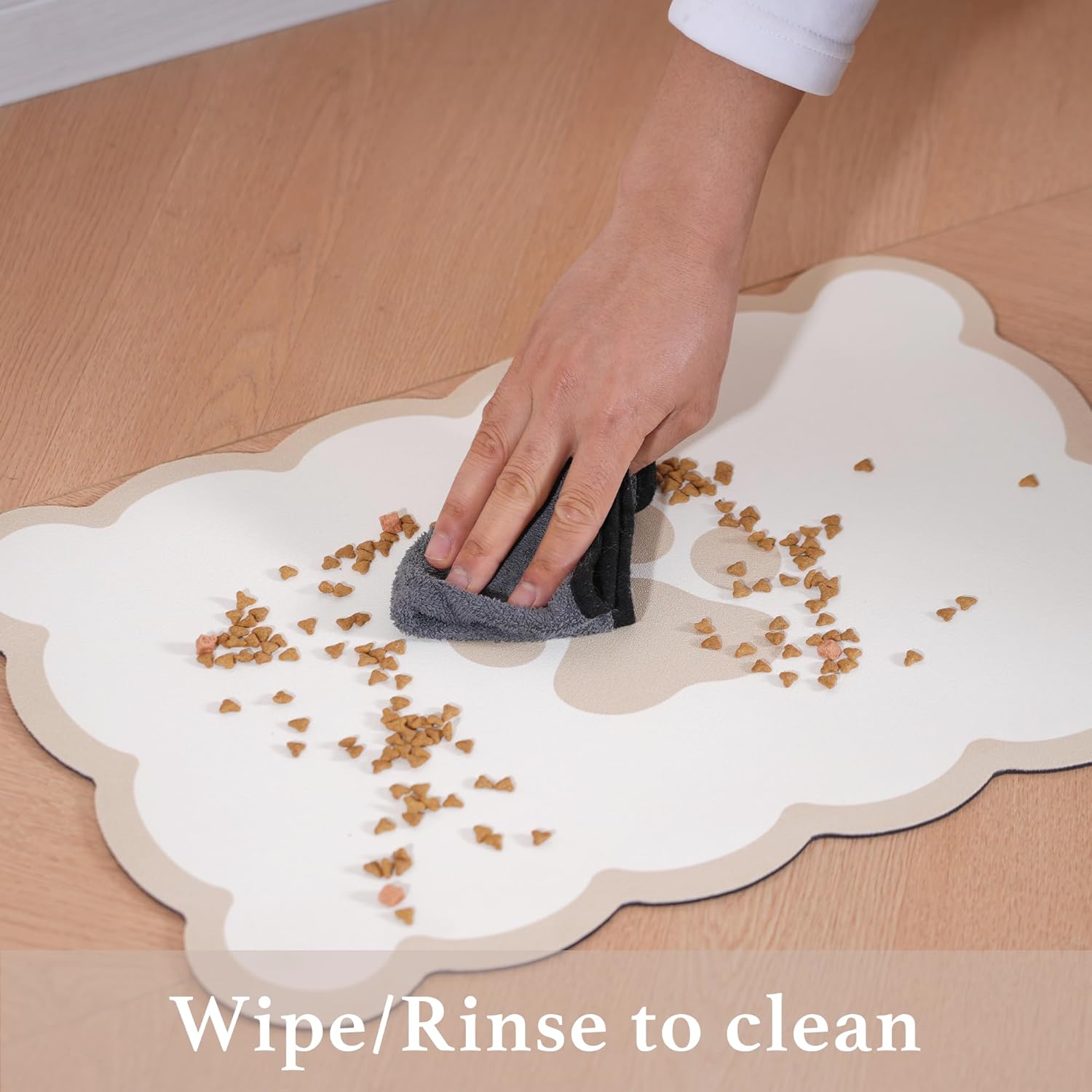 Ralxion Scalloped Dog Feeding Mat, Absorbent Mats for Dog Food and Water Bowl, Dispenser, Cute Elegant Aesthetic Khaki Beige Scallop Pet Placemat for Dogs, Cats, Puppy Accessories, 14" X 19”