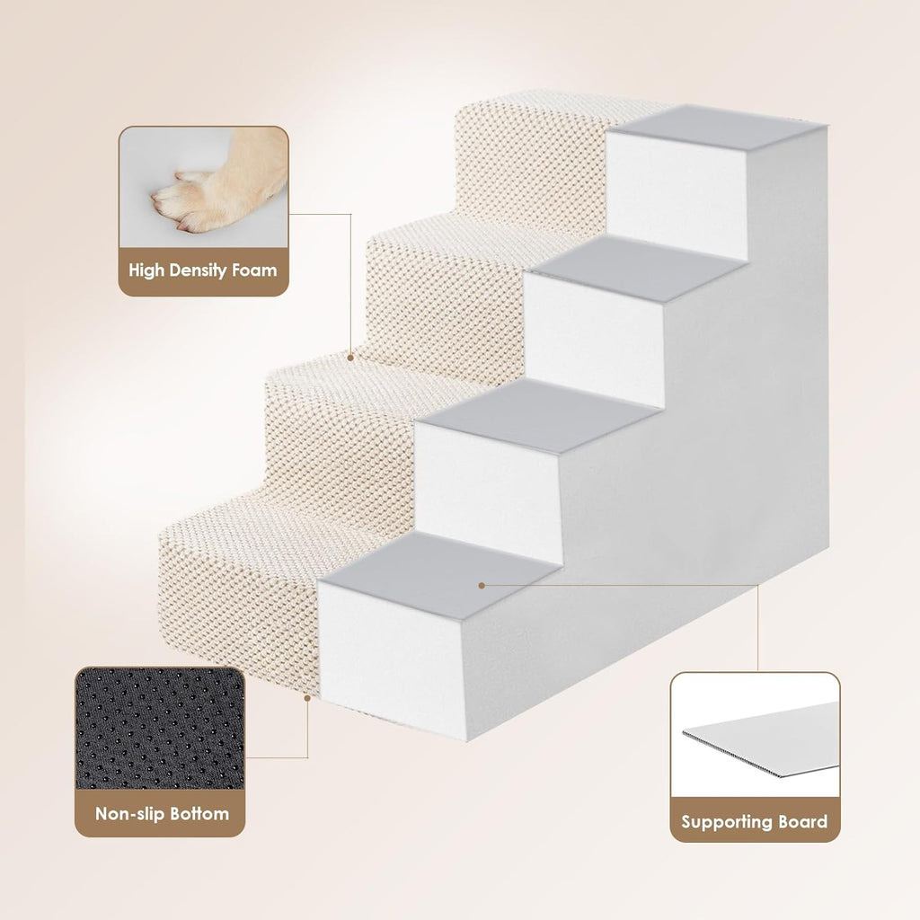 EHEYCIGA Dog Stairs for Bed 18" H, 4-Step Dog Steps for High Bed, Pet Steps for Small Dogs and Cats, Non-Slip Balanced Pet Ramp Indoor, Beige