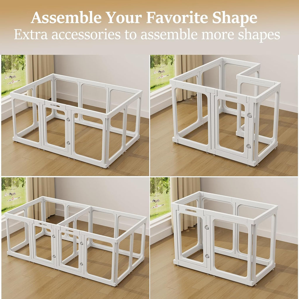Clear Acrylic Dog Playpen with Door, for Puppy Cat Rabbit Transparent Pet Pen, Dog Playpen Indoor, Dog Fence, Easy Assemble & Cleaning Dog Pen for Small & Medium Dogs (23.6“ Height, 14PCS)