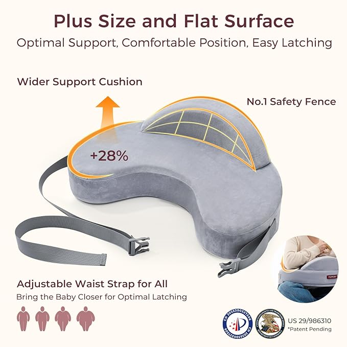 Momcozy Innovative Safety Fence Nursing Pillow - Firm & Springy Memory Foam - Stable, Ergonomic Support & Comfort - Wider Breastfeeding Cushion, Adjustable, Removable Cover, Baby Safety Certified