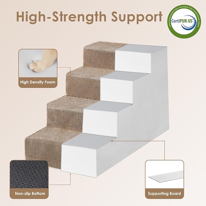 EHEYCIGA Dog Stairs for Bed 20" H, 4-Step Extra Wide Dog Steps for High Bed - Image 3