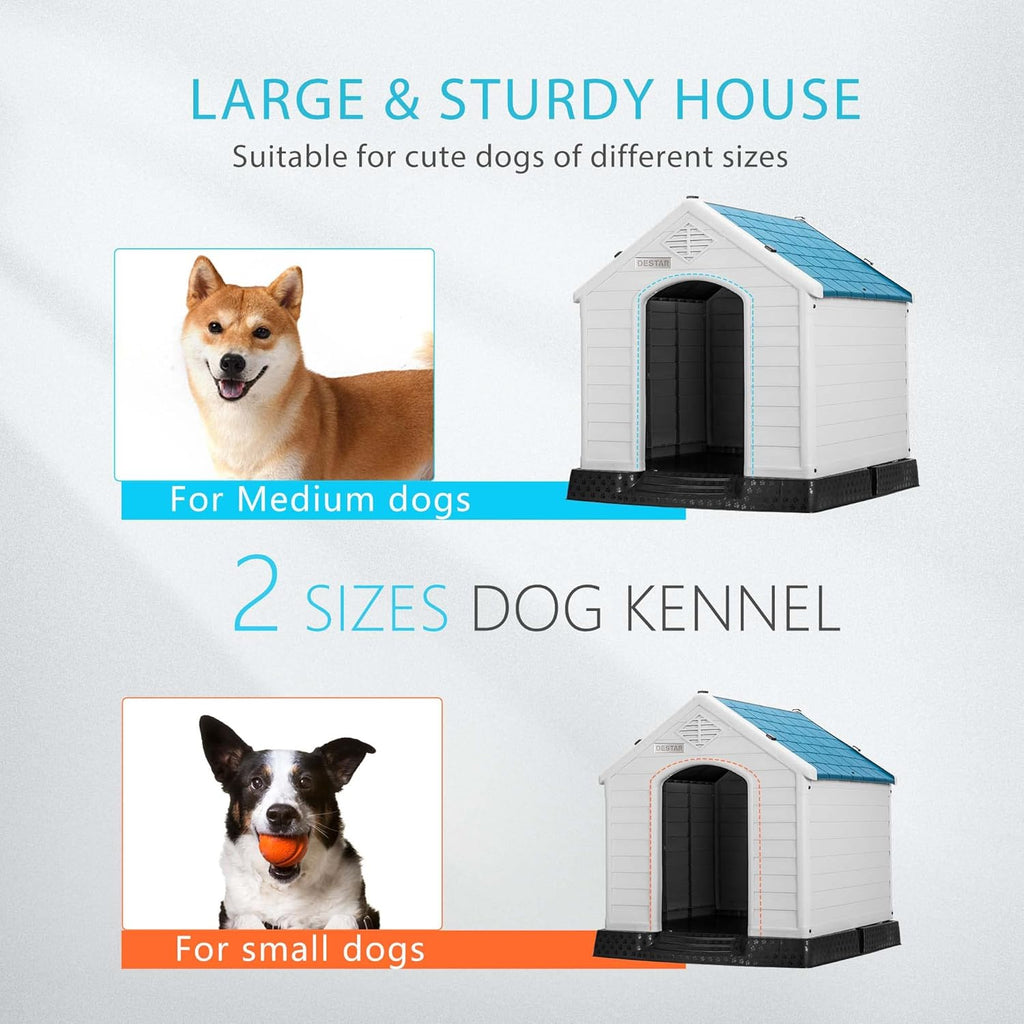 DEStar Durable Waterproof Plastic Pet Dog House Indoor Outdoor Puppy Shelter Kennel with Air Vents and Elevated Floor (Medium - 28" Height)