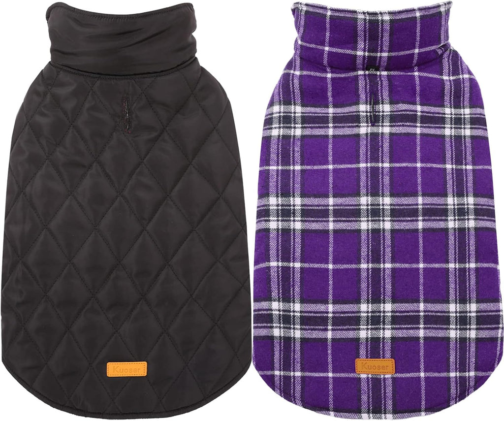 Kuoser Waterproof Dog Coat, Reversible Dog Jacket for Large Dogs, Adjustable Durable Doggie Winter Coat for Groowing Puppies Warm Puppy Cold Weather Apparel, Purple L