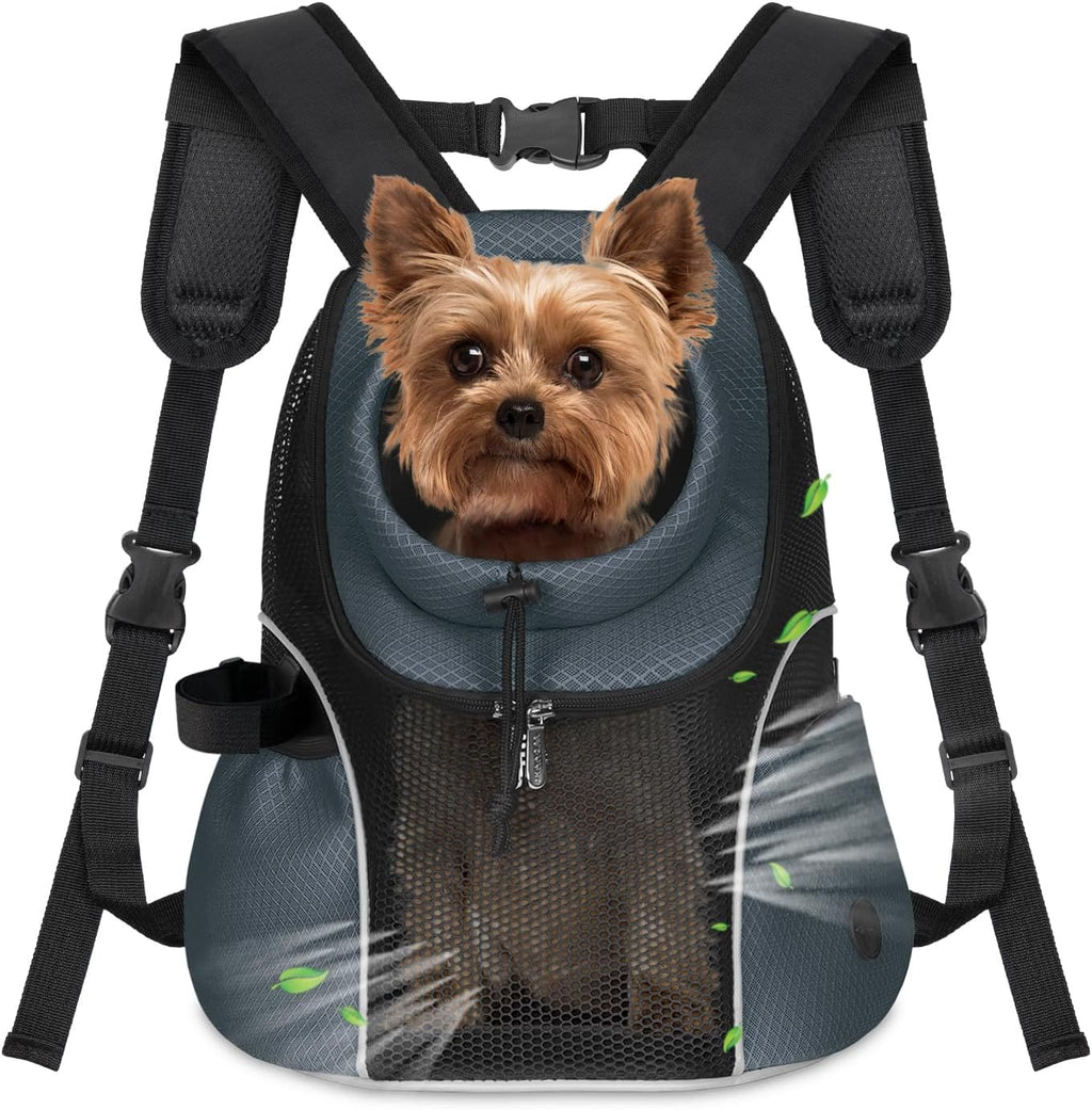 WOYYHO Pet Dog Carrier Backpack Small Dog Front Backpack Ventilated Mesh Dog Travel Back Pack with Safety Belt for Travel Hiking Cycling Outdoor Adventures (Size S: 2-4.5 lbs, Dark Gray)