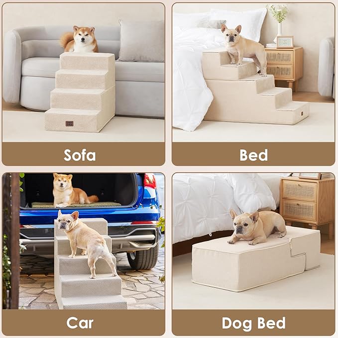EHEYCIGA Dog Stairs for Bed 20" H, 4-Step Extra Wide Dog Steps for High Bed - Image 8