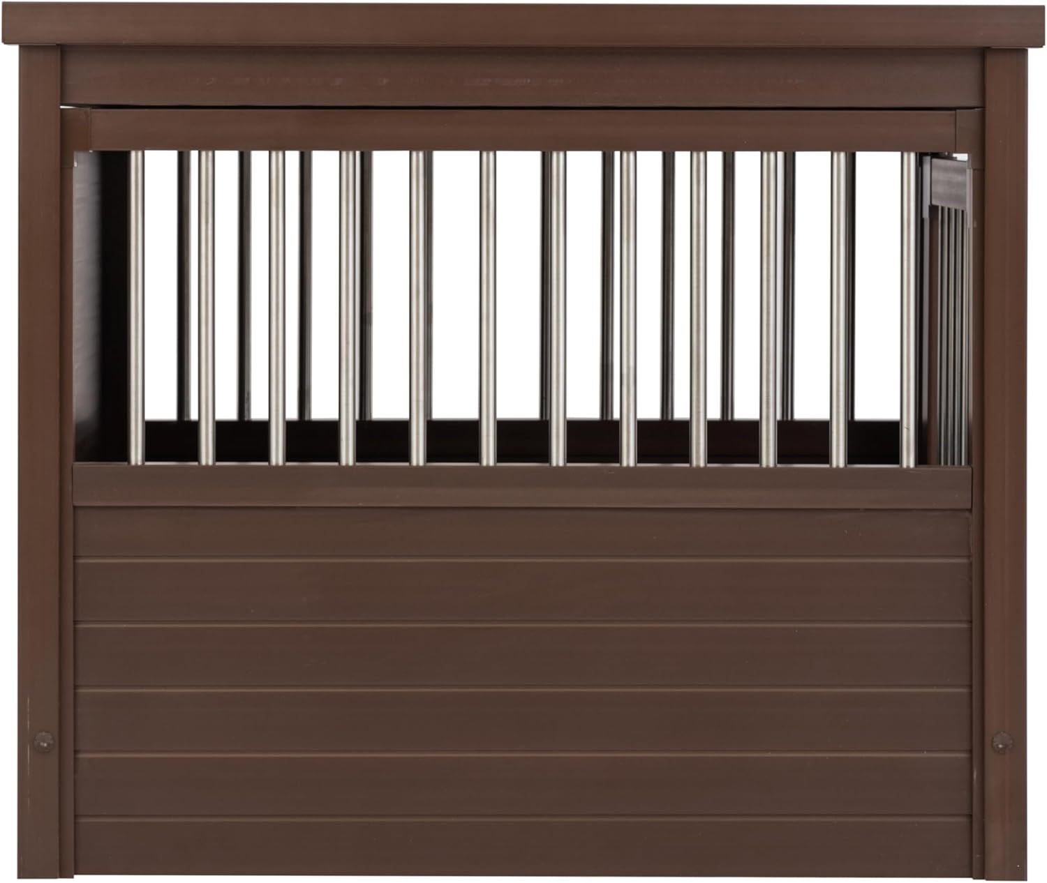 New Age Pet ECOFLEX Dog Crate End Table - Furniture-Style Pet Crate for Crate Trained Dogs - Stainless Steel Tubing & a Latched Closure - 10 Year Manufacturer's Warranty, Medium, Brown