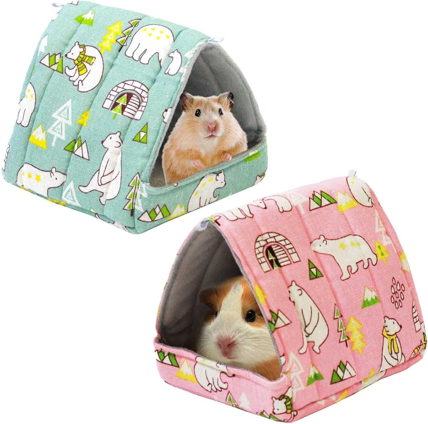 JSPYFITS 2 Pack Guinea Pig Hideout,Small Animal House Guinea Pig Bed Washable Cage Accessories for Small Pet Bunny/Rabbit/Hamster/Chinchilla Guinea Polar Bear Forest