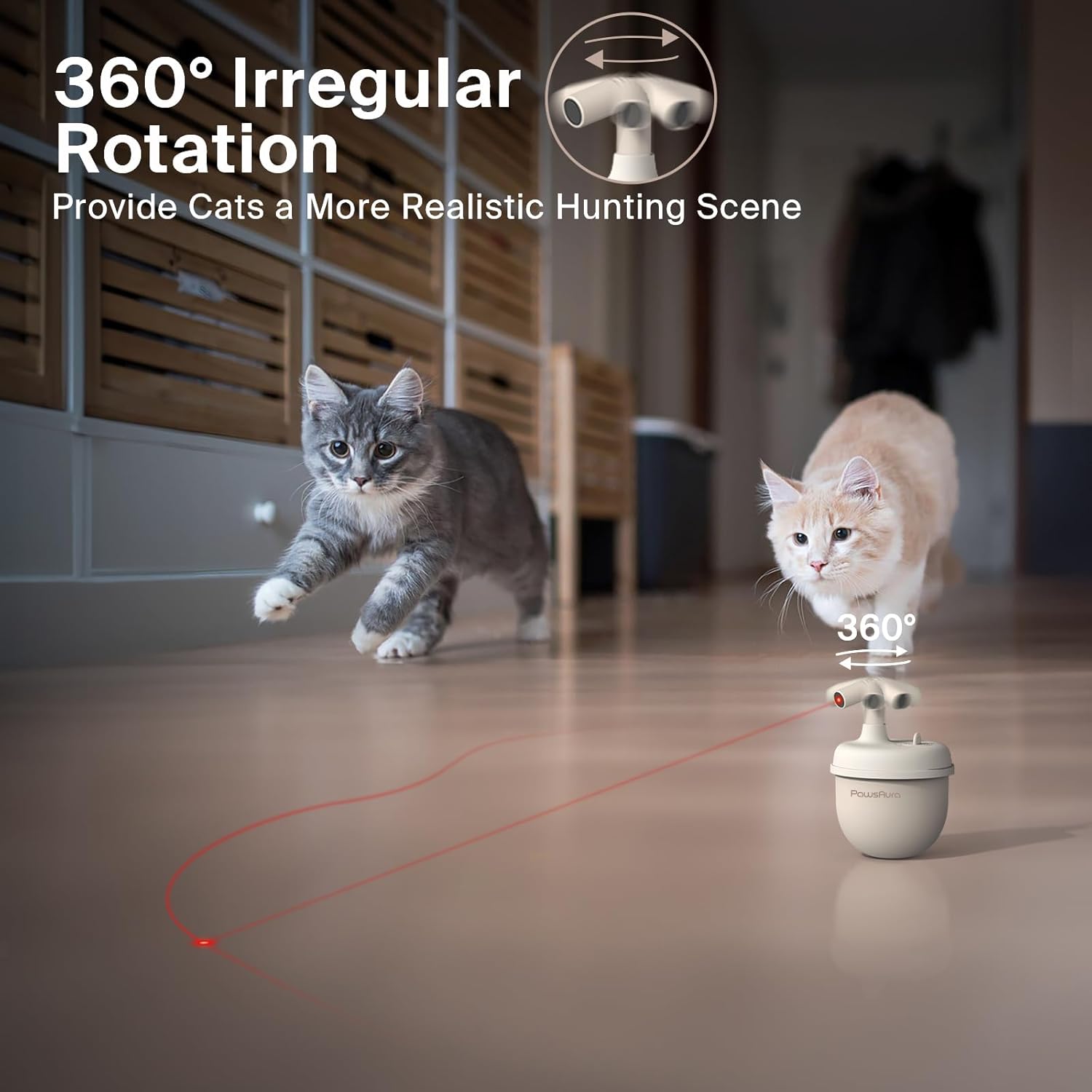 Cat Laser Toys, Automatic Cat Laser Toy Tumbler Design, Rechargeable Cat Laser Pointer 360°Irregular Rotation, 3 Modes Interactive Cat Toy for Indoor Cats of All Ages and Sizes (Beige)