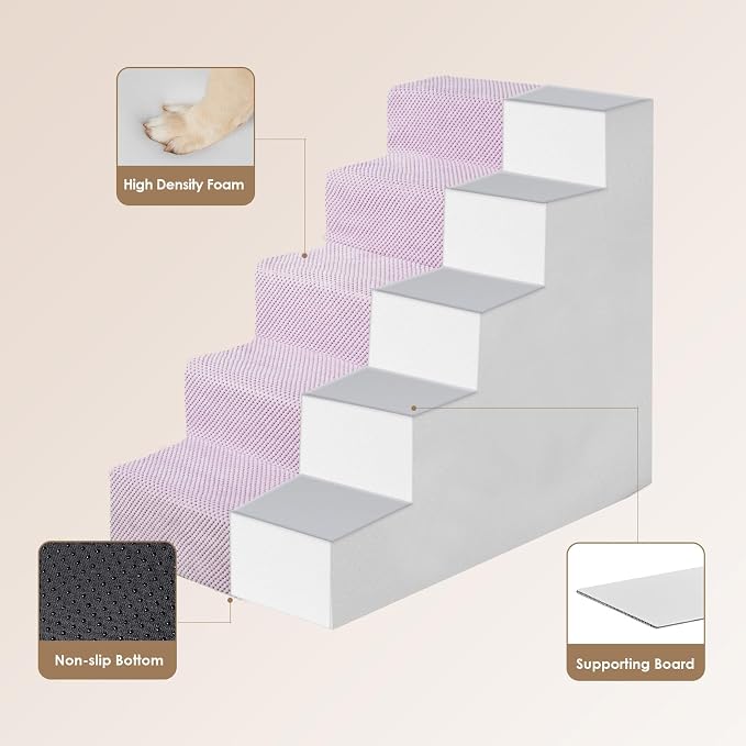 EHEYCIGA Dog Stairs for High Bed 22.5" H, 5-Step Dog Steps for Bed, Pet Steps - Image 3