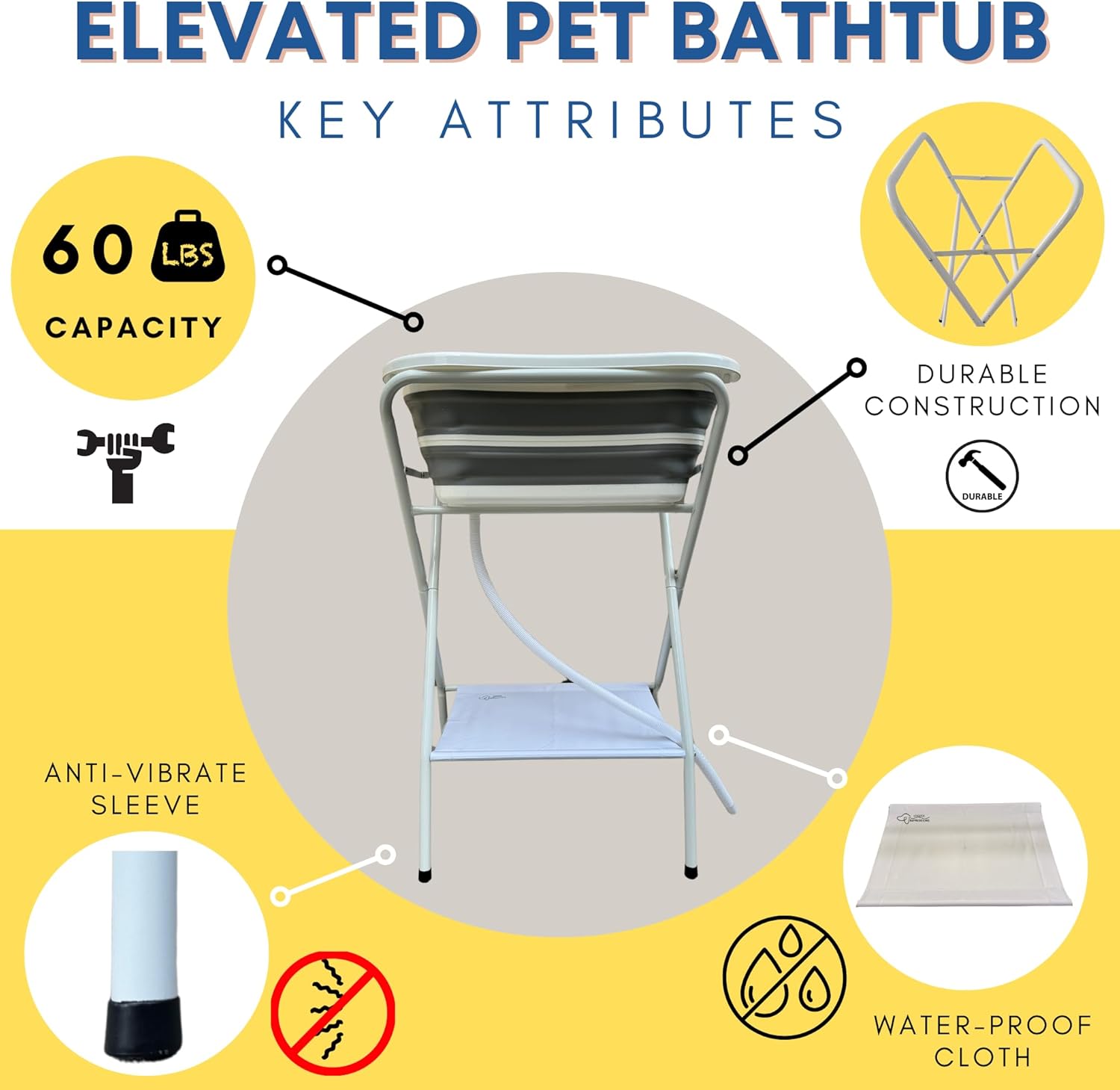 Collapsible Elevated Pet Bathtub, Foldable Washing Station for Small to Medium Dogs and Cats, Portable Pet Shower and Grooming Stand for Indoor and Outdoor Use