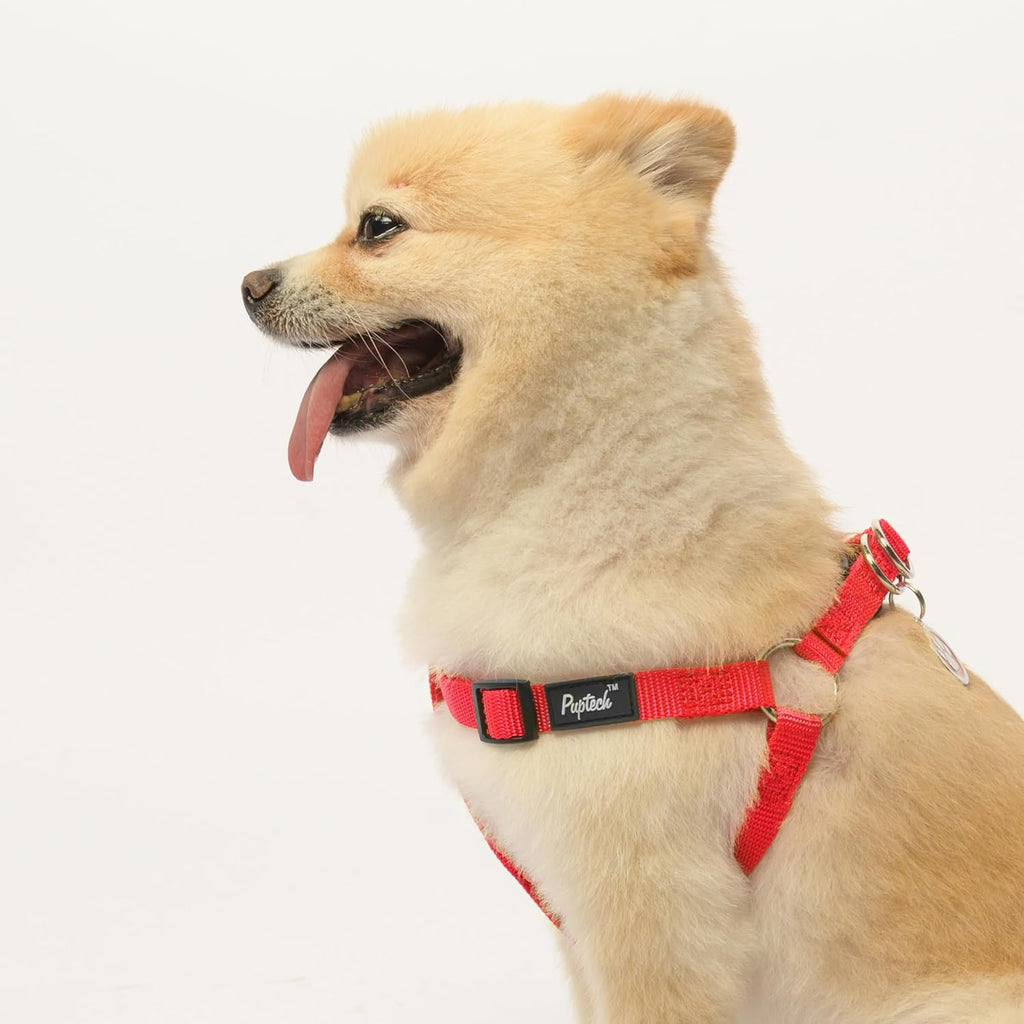 PUPTECK No Pull Dog Harness Soft Adjustable Basic Nylon Step in Puppy Vest Outdoor Walking with ID Tag X-Small Red