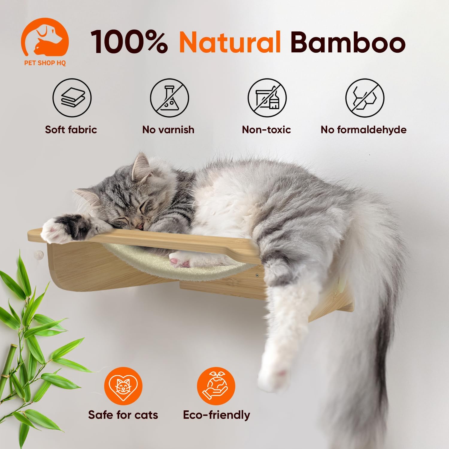 Cat Wall Furniture Set - Bamboo Shelves, Ladders, Cat House, Hammock & More - Space-Saving, Easy Installation, Up to 60lbs