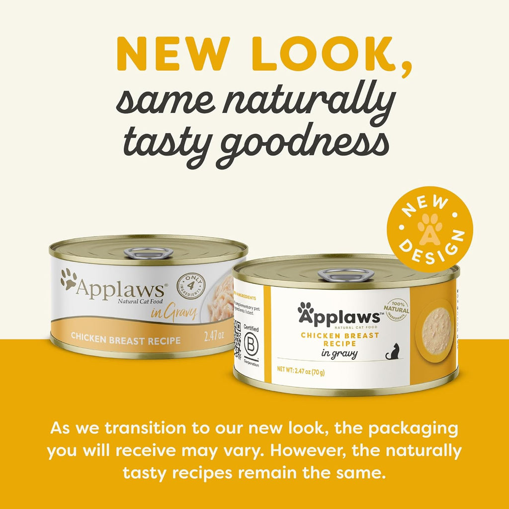 Applaws Natural Wet Cat Food in Gravy, Limited Ingredient Canned Wet Cat Food, No Additives, Made with Natural Ingredients, Chicken Breast in Gravy (24 x 2.47oz Cans)
