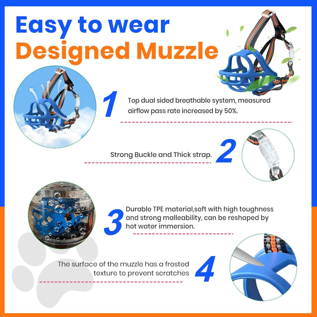 Dog Muzzle, Basket Muzzle for Small Medium Large Dogs, Anti-Biting and Chewing, Lightweight & Sturdy Cage Design, Allows Panting & Drinking, Ideal for Grooming & Training(Blue Size L)