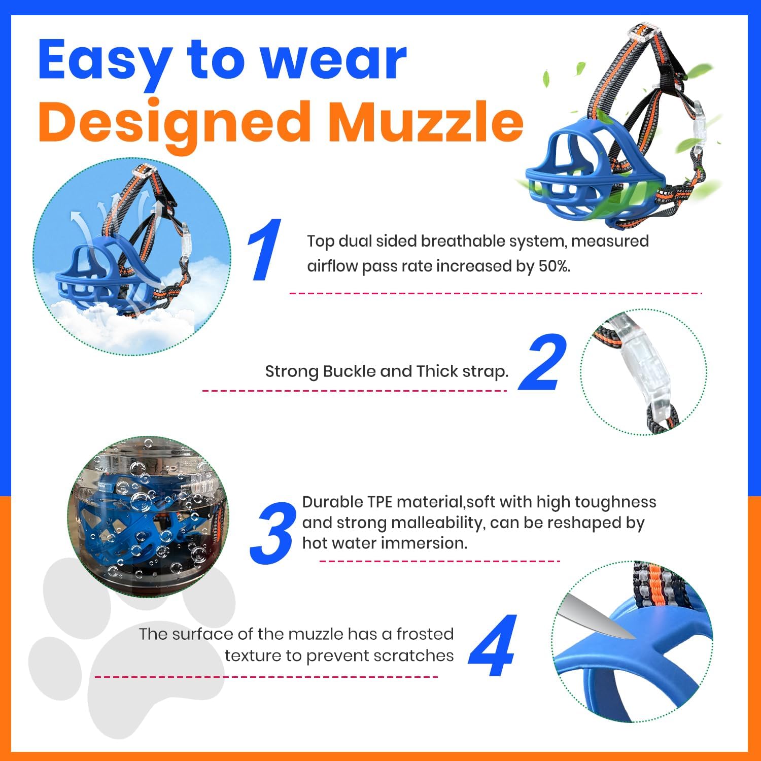 Dog Muzzle, Basket Muzzle for Small Medium Large Dogs, Anti-Biting and Chewing, Lightweight & Sturdy Cage Design, Allows Panting & Drinking, Ideal for Grooming & Training(Blue Size L)