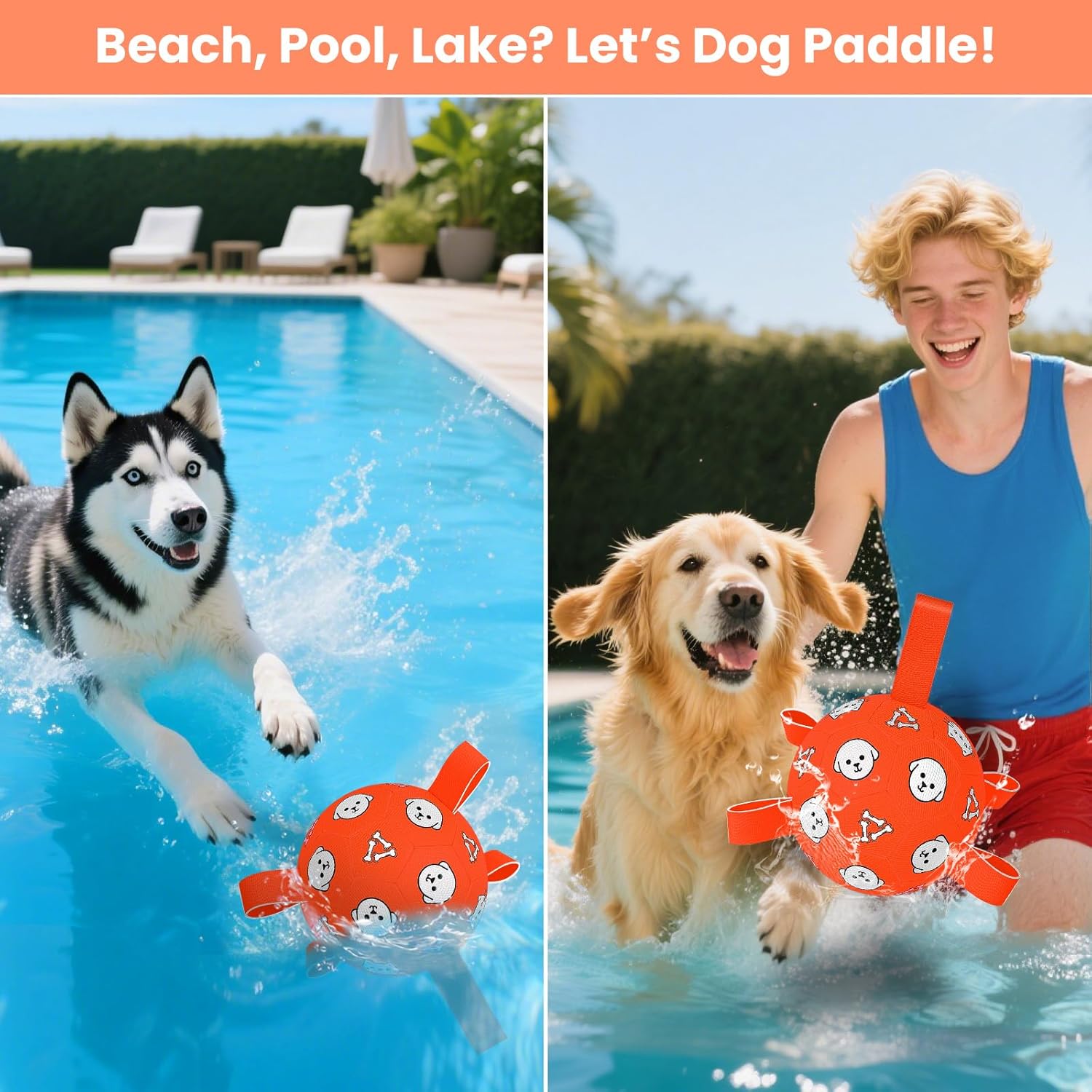Dog Balls Toy, Durable Soccer Ball with Straps, Interactive Dog Toys, Water Fetch Ball for Tug of War, Herding, Dog Toys to Keep Them Busy – Dog Birthday Gift for Medium Large, 8 Inch