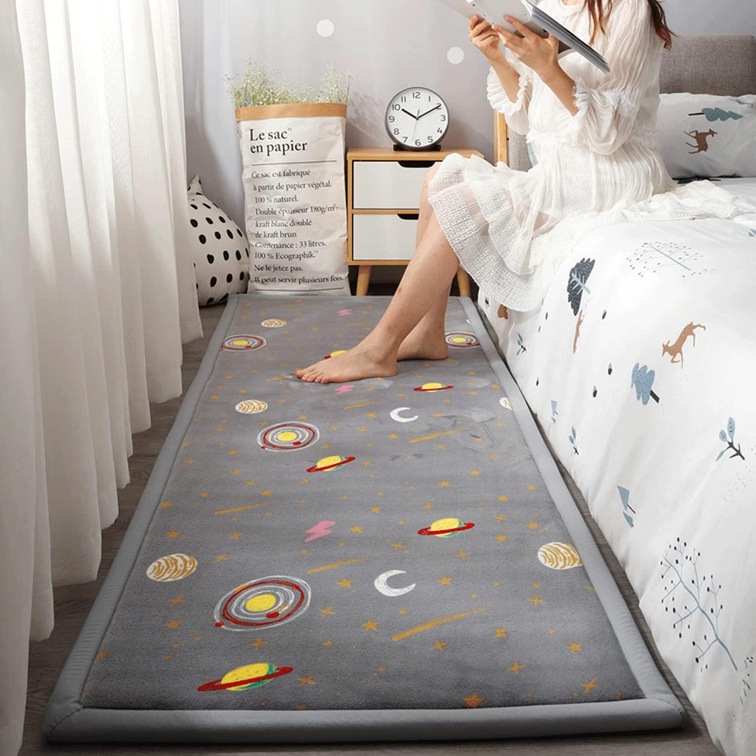 Loartee Coral Velvet Area Rug - 1" Thick Memory Foam Baby Play Mat, Washable Toddler Carpet, Home Decor for Living Room, Nursery, Kids Bedroom, Astral Gray, 6'7"x6'7"