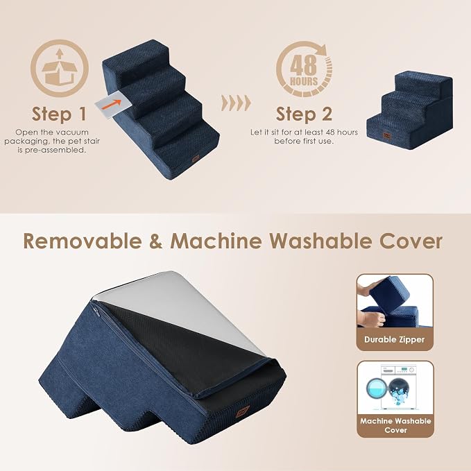EHEYCIGA Dog Stairs for Small Dogs 13.5" H, 3-Step Dog Steps for Couch Sofa and - Image 6