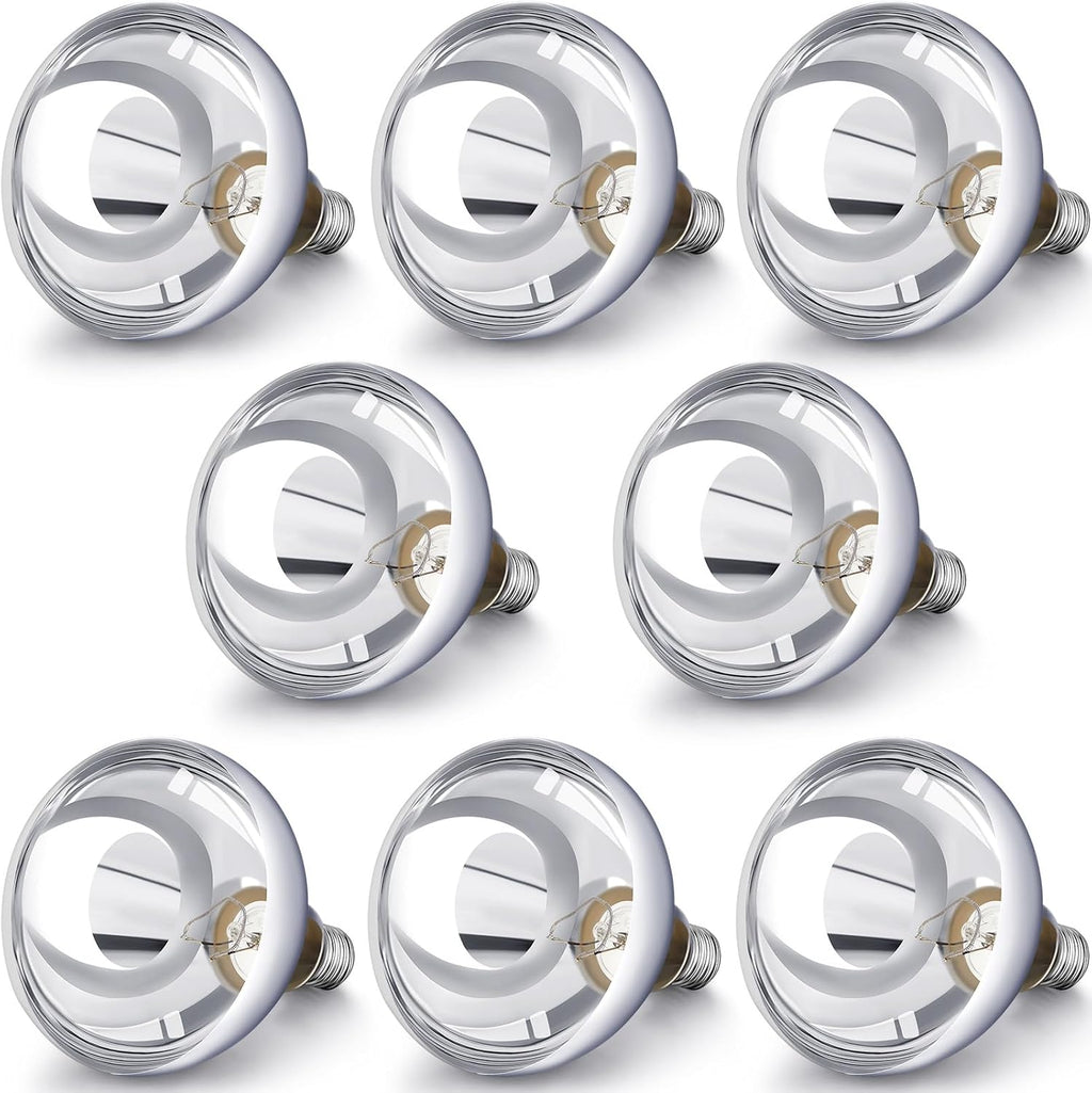 VIHOSE 8 Pack 250 Watt Heat Lamp 120v R40 Heat Lamp Bulbs Glass Incandescent Light Bulbs Incandescent Heating Lightbulbs for Reptiles Chicks Food Puppies Bathroom, Use E26 Base (Silver)