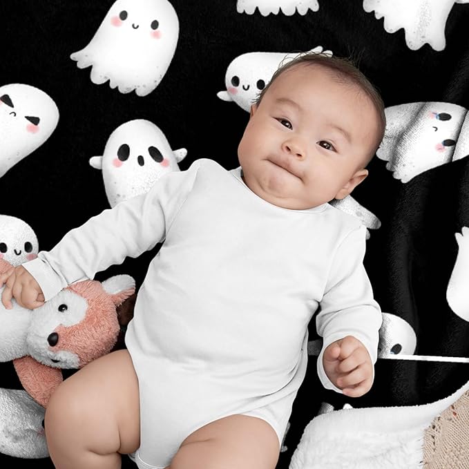 Custom Halloween Ghost Blanket | Personalized for Boys Girls | Plush Cozy Name Blanket | Halloween Decor Gifts | 40"x50"-Kids/Throw Size