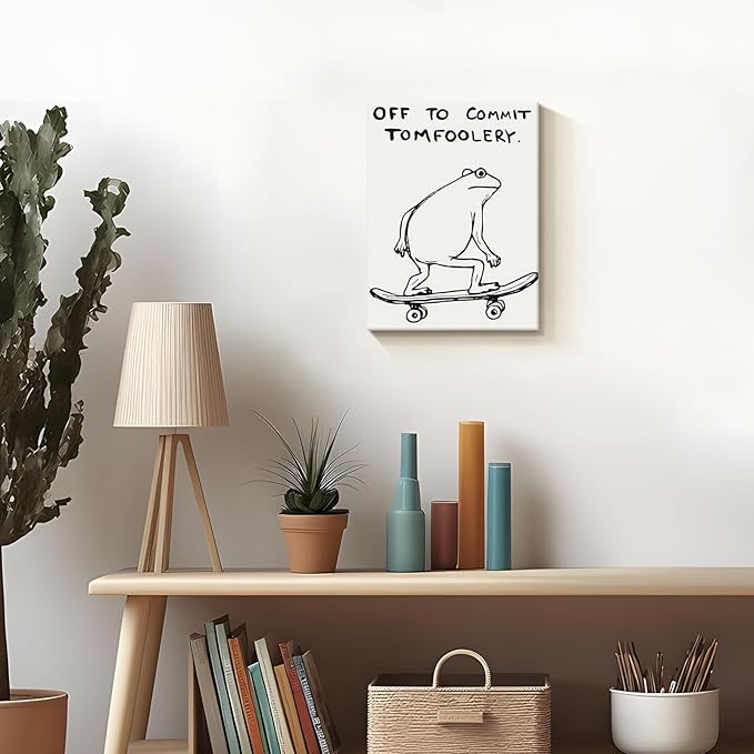 Dytial Funny Frog Wall Art，Funky Skateboard Frog Prints for Wall Decor，Cool Posters，Unique Paintings for Kids Room，Minimalist Funny Animal Artwork - Teen Boy Walls 12x16 Inch