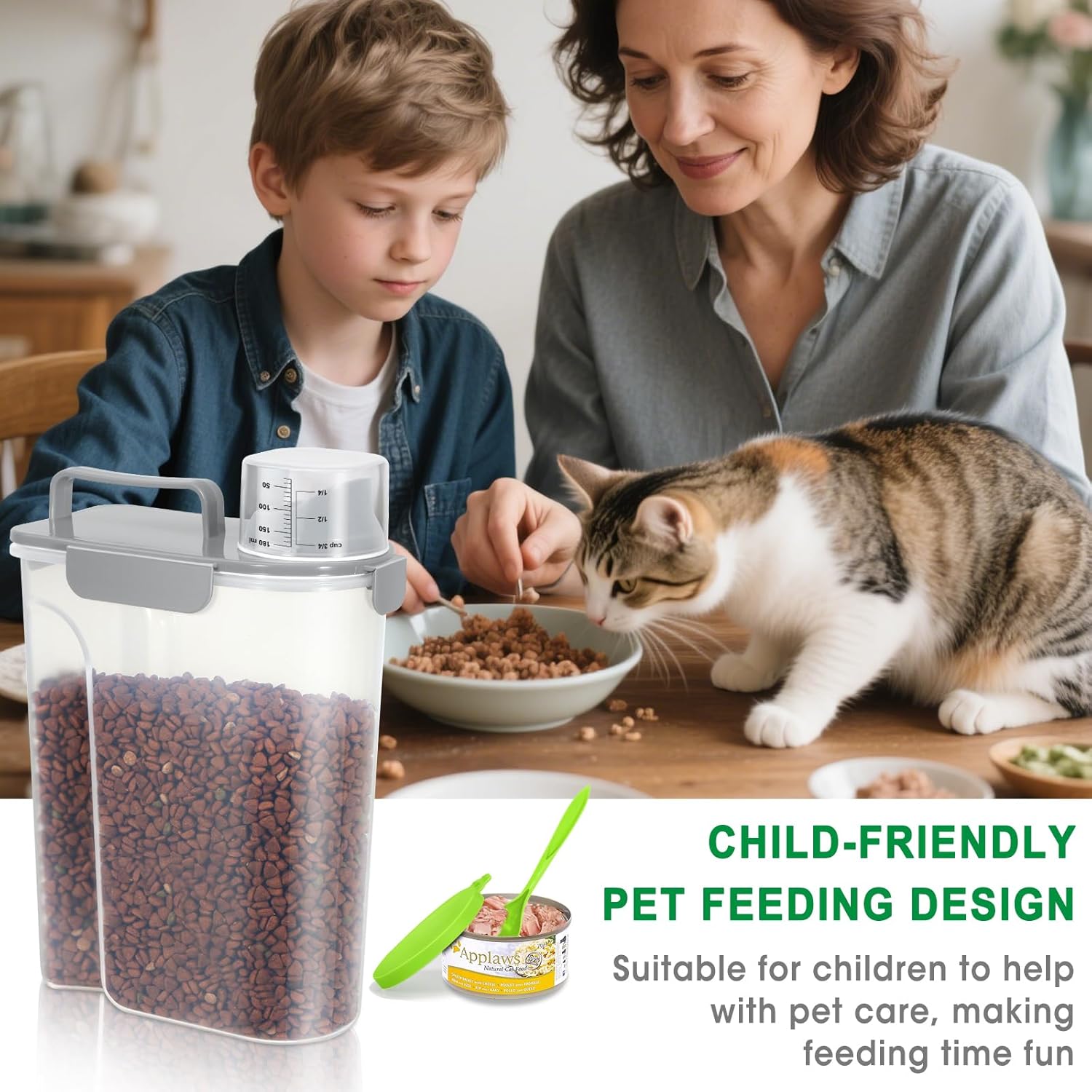 TBMax Cat Dog Food Storage Container 5 to 7 lbs with Pet Can Cover and Mixing Spoon, Airtight Pet Food Bird Seed Dispenser, Portable Travel Kibble Container for Travel Daily Use