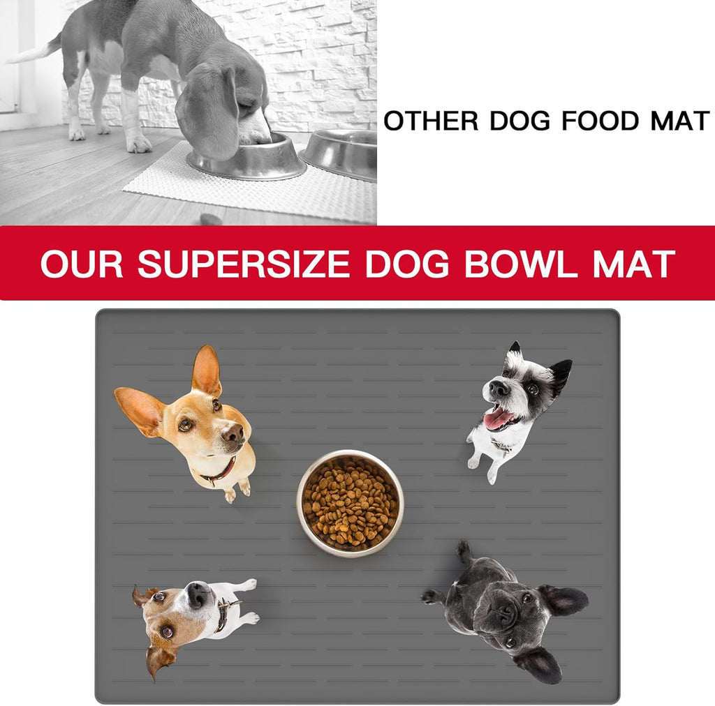 39.4"x29.5" Large Pet Food Mat, Silicone Dog Mats for Food and Water, Nonslip Pet Feeding Mats for Floors,Dog Cat Bowl Mat with Raised Edges, Dark Green