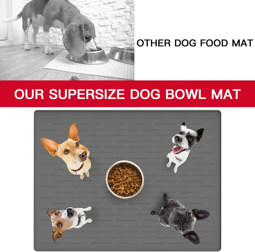 48" x 32" XXXL Largest Pet Food Mat, Silicone Dog Mats for Food and Water, Nonslip Pet Feeding Mats for Floors,Dog Cat Bowl Mat with Raised Edges, Light Gray