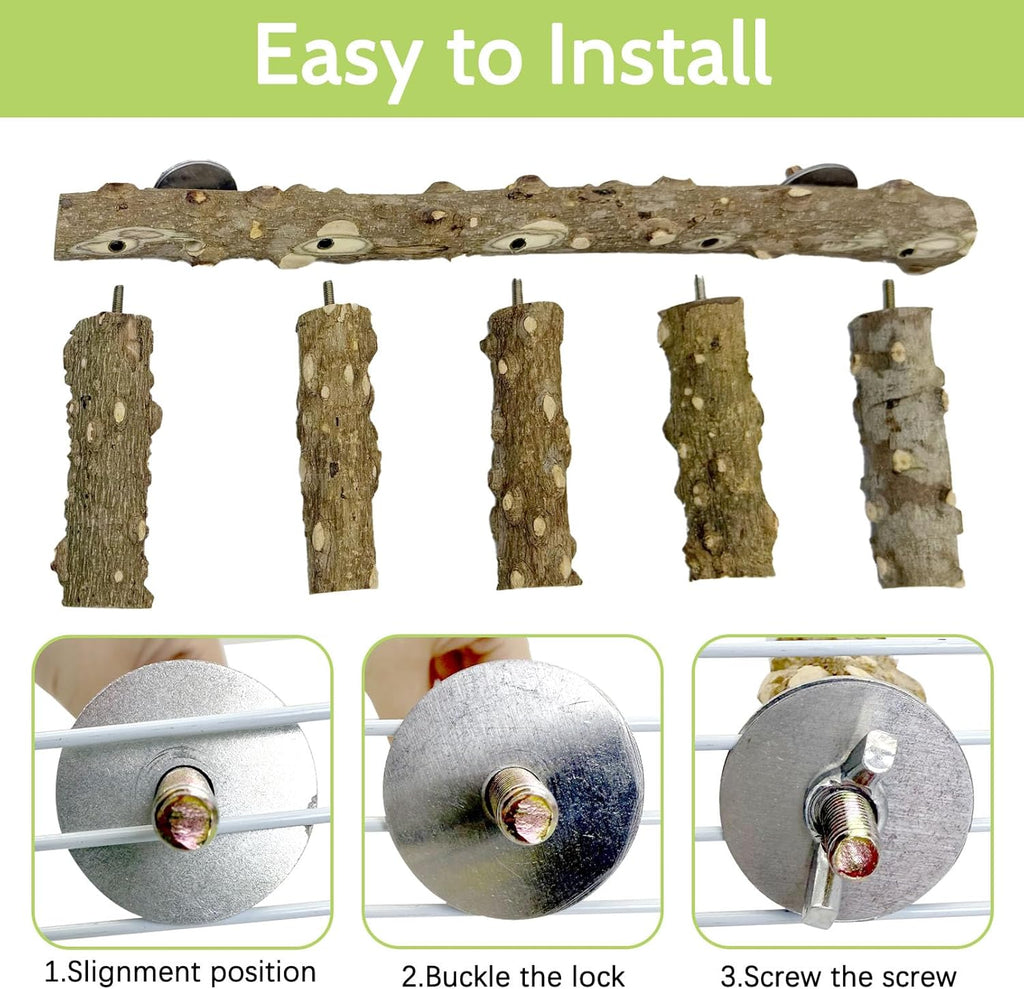 BNOSDM Natural Wood Bird Ladder Perch 6Pcs Parrot Stand Branches Climbing Chewing Stick Parakeet Swing Toys Cage Accessories Paw Grinding Fork Sets for Lovebirds Cockatiels Conure Budgies