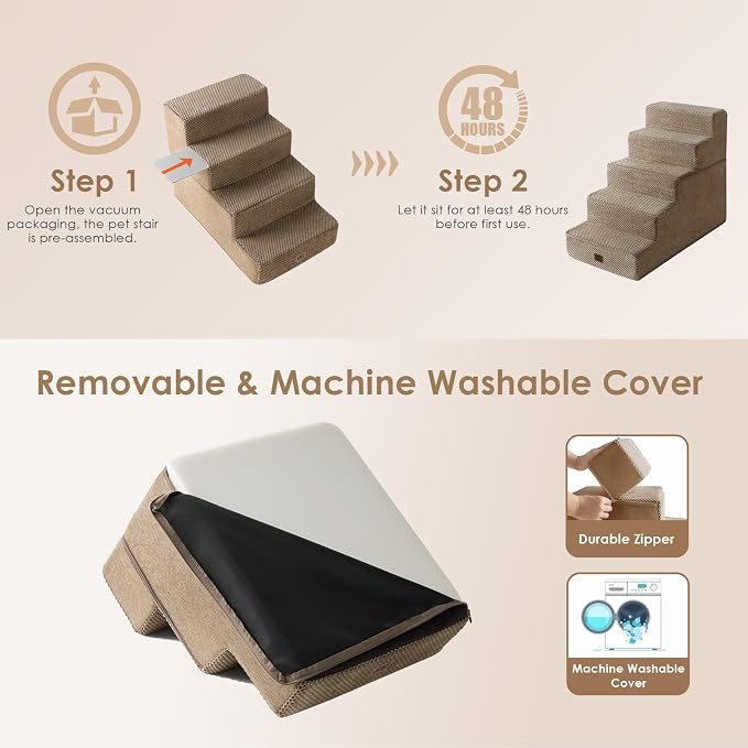 EHEYCIGA Dog Stairs for High Bed 22.5" H, 5-Step Dog Steps for Bed, Pet Steps - Image 6