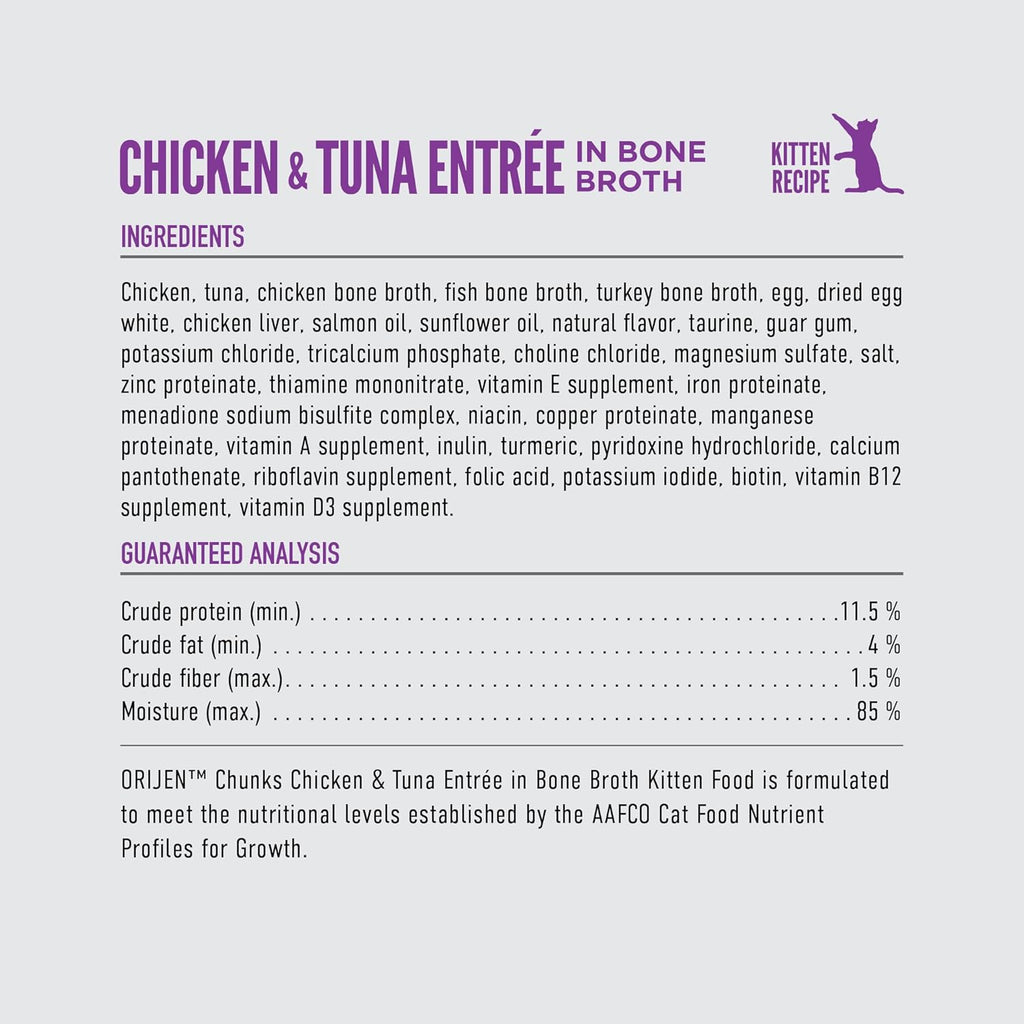 ORIJEN Chunks & Shreds Wet Cat Food Chicken and Tuna Kitten Entrée 3oz Cans (12 Count)
