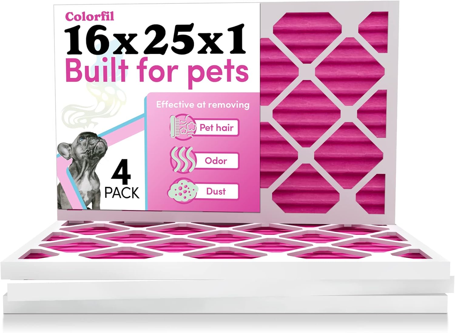 Colorfil 16x25x1 Air Filter (4-Pack) | Made in the USA | Color Changing | Remove Cat and Dog Odor | MERV 8 for Pet Hair Dander and Dust | 15.5"x24.5"x0.75" Exact Size