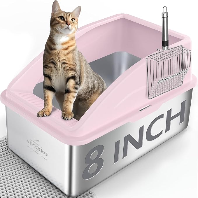 Stainless Steel Litter Box | XXL Deepened 8" Design Enclosed Box by AIPERRO